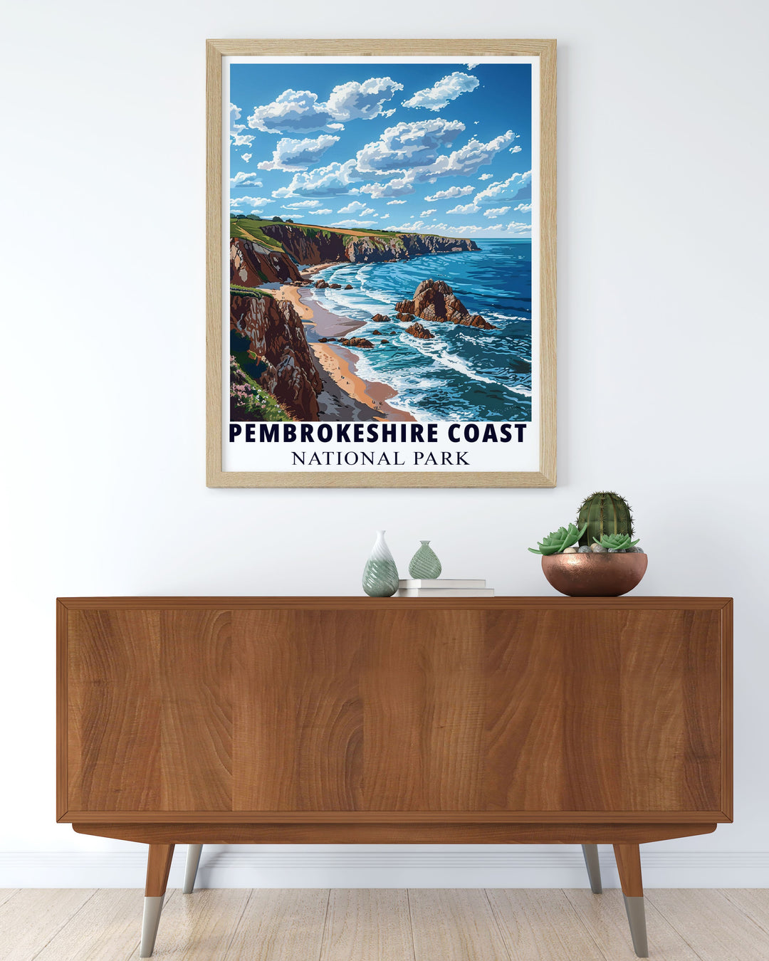 Experience the historical charm of the Pembrokeshire Coast with this detailed art print, highlighting the ancient castles, medieval churches, and historic lighthouses that dot the landscape.