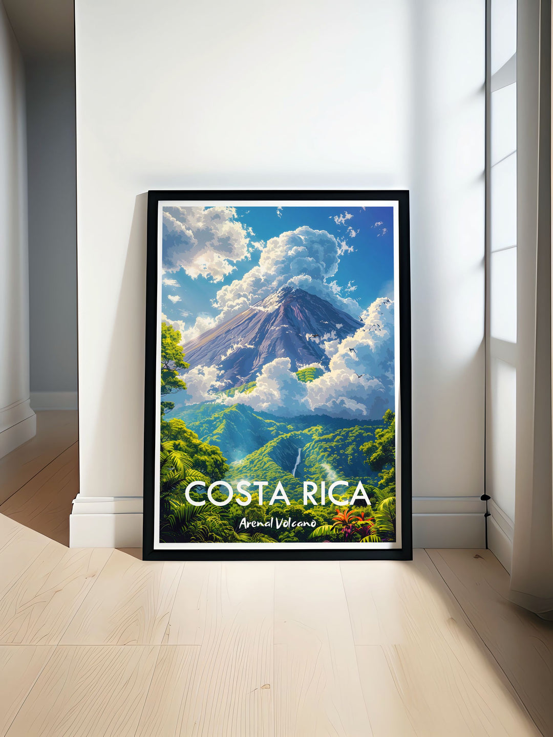 Embrace the serene beauty of Arenal Volcano and its hot springs with this beautiful art print. Featuring the tranquil waters and lush tropical foliage, this poster is perfect for those who love to relax in nature. Bring a piece of Costa Rican paradise into your home with this exquisite print.