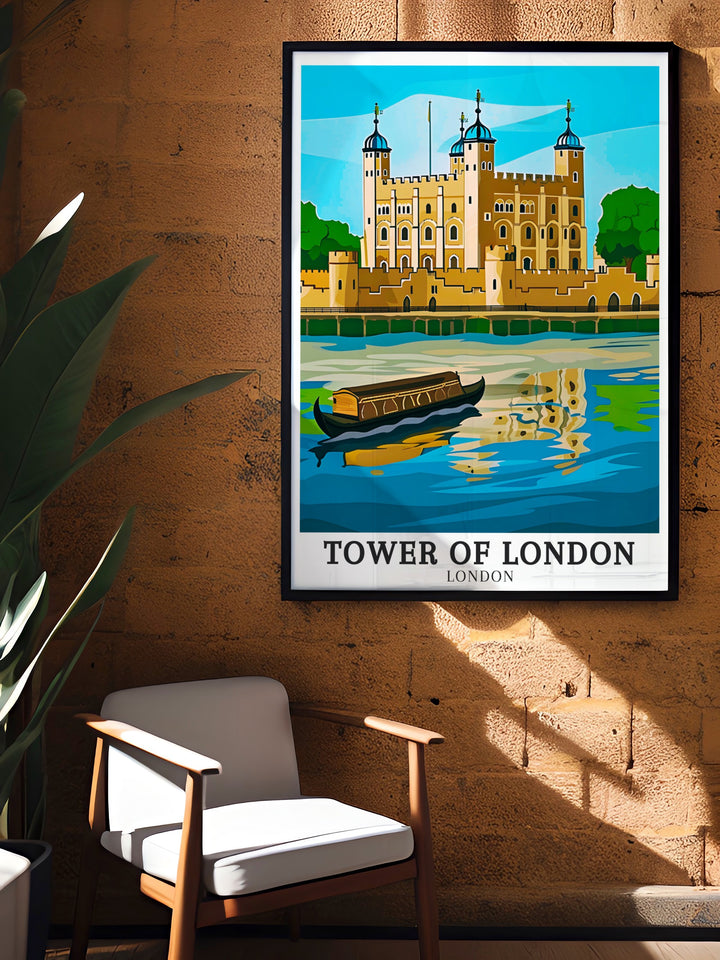 Tower of London travel posters capturing the stunning views of the Thames Canal and His Majestys Royal Palace in London. Perfect for adding elegance to any decor, this travel wall art brings the historic landmarks and vibrant scenery of London into your home. Each piece is meticulously crafted to reflect the unique charm of the city.