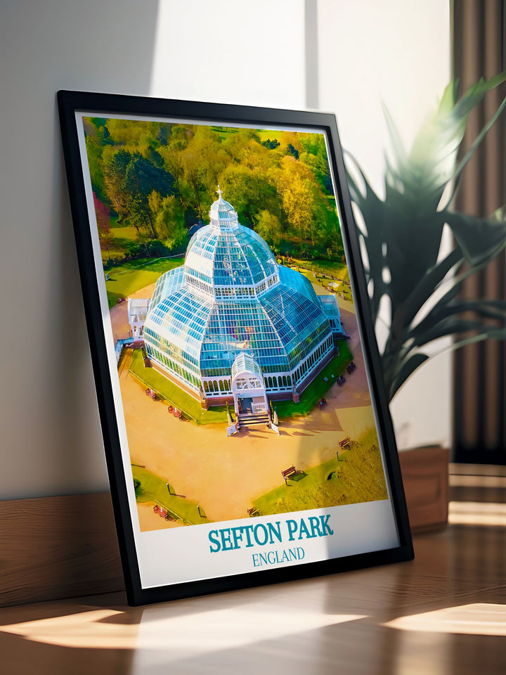 Liverpool poster highlighting the Liver Building alongside a charming Palm House print. This wall art combines urban and natural beauty making it a standout piece in any room and a perfect gift for those who love Liverpool.