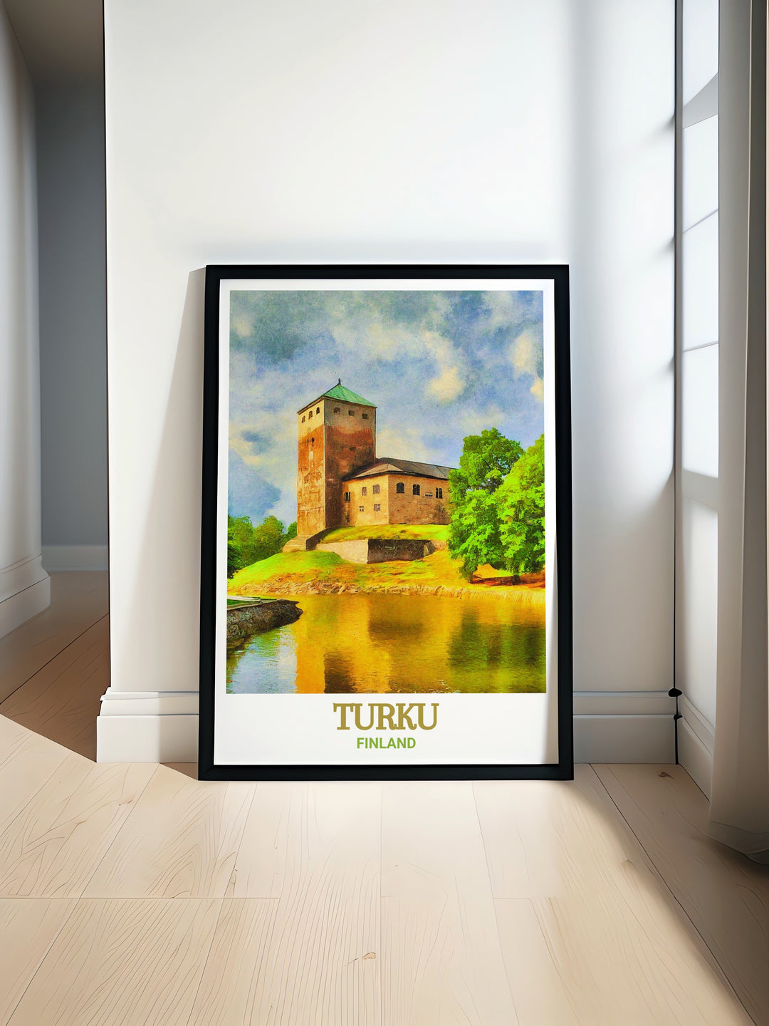 Adorn your walls with this vintage style poster of Turku Castle, capturing the timeless beauty of Finlands iconic fortress. This artwork is a wonderful way to celebrate Finnish culture and adds a touch of historical elegance to any room.