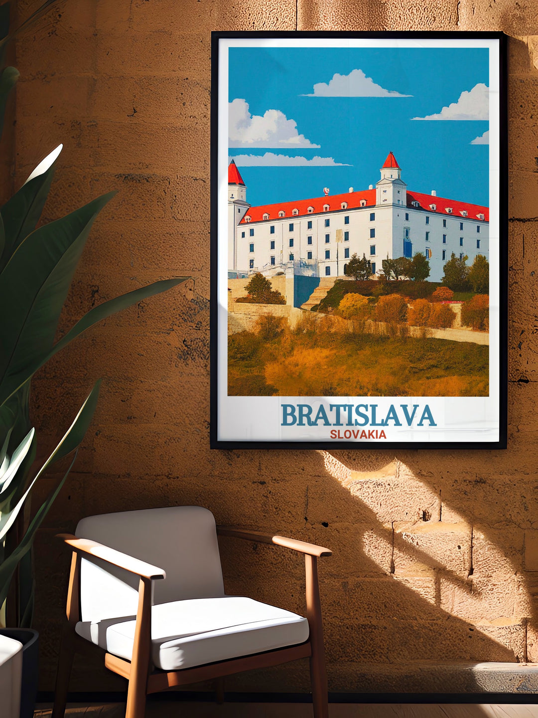 Bratislava Castle travel poster highlighting the grandeur and timeless beauty of this historic site a perfect addition to living rooms bedrooms or offices bringing sophistication to any space