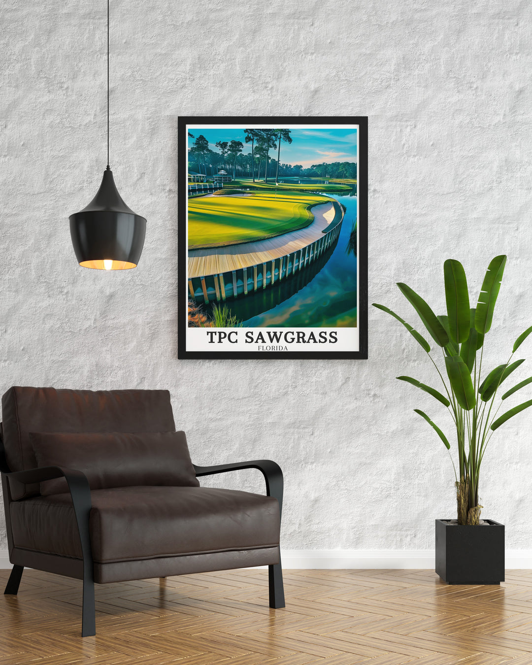 THE PLAYERS Stadium Course at TPC Sawgrass is depicted in this stunning print, showcasing the courses lush greens and demanding layout. The artwork honors the spirit of competition and the skill required to master this legendary course. Perfect for golf fans, this piece adds elegance and history to any decor.