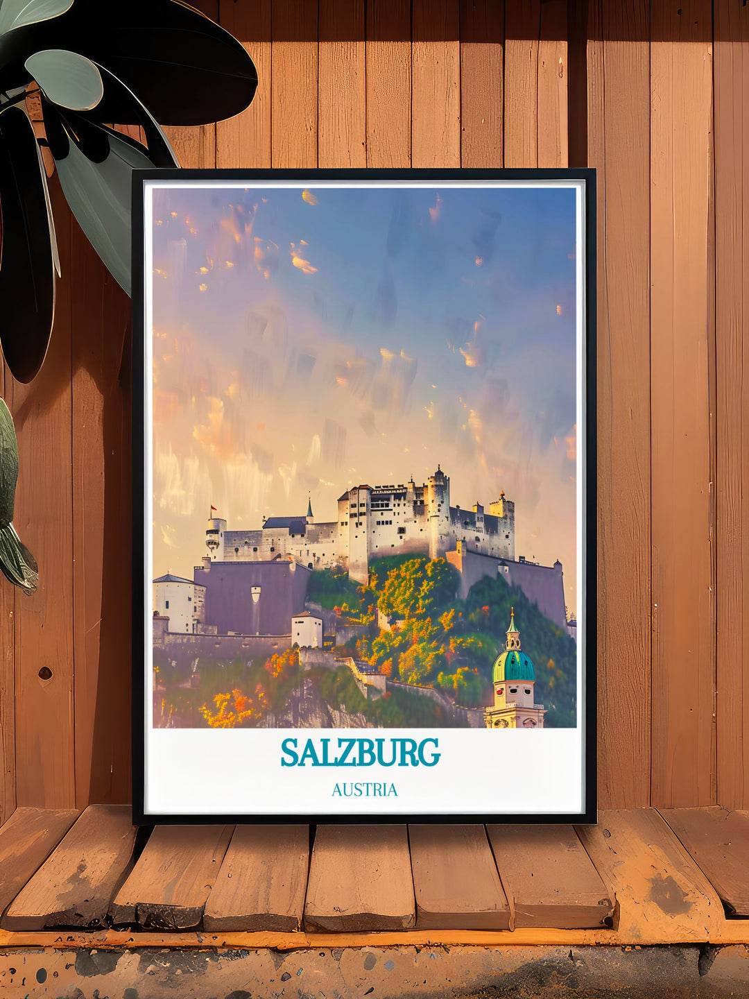 Ski Resort Poster showcasing Zauchensee Skiing with Hohensalzburg Fortress bringing the excitement of the Austrian Alps into your home with vintage skiing art and stunning living room decor that captures the beauty of Salzburg