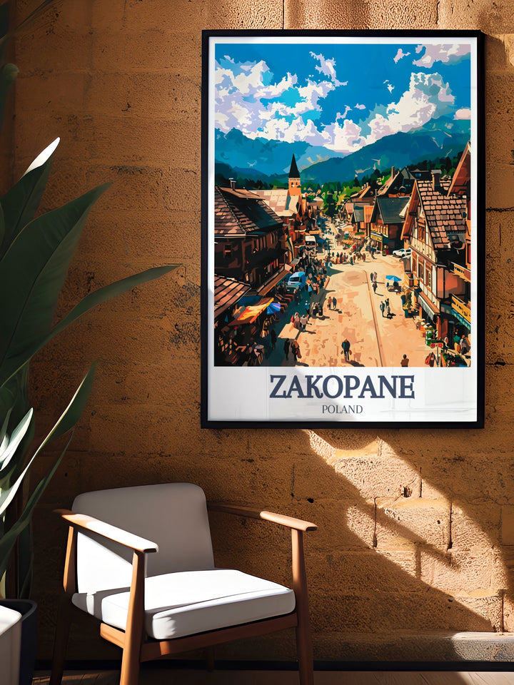 Gubalowka Hill and Krupowki Street Artwork showcasing Zakopanes scenic beauty with detailed and colorful designs ideal for enhancing home decor or as a special birthday gift.