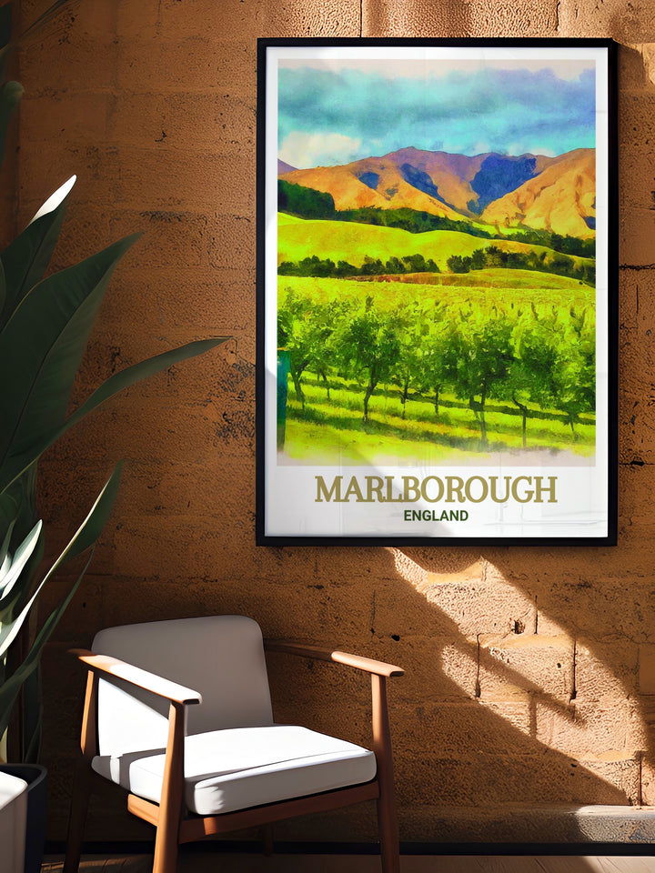 Beautiful Cloudy Bay Vineyards wall art showcasing the stunning views of Marlborough. Perfect for nature lovers and wine enthusiasts. This detailed artwork brings the tranquility and splendor of New Zealands renowned vineyards to life.