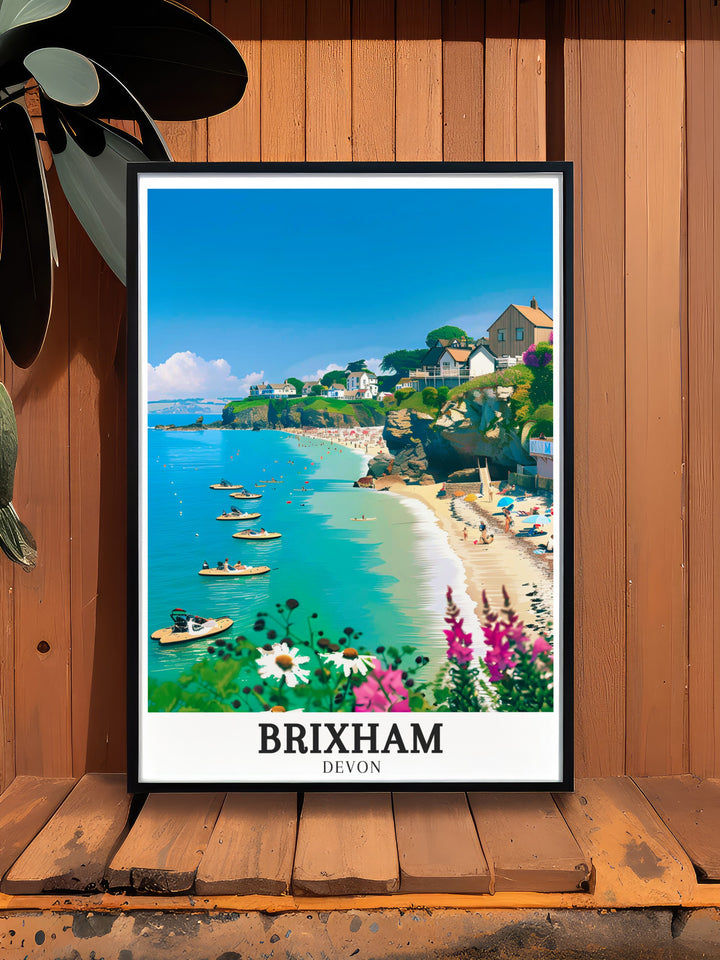 Experience the serenity of Brixham with this wall art, featuring the peaceful beach and charming harbor, a must have for any lover of Englands coastline.