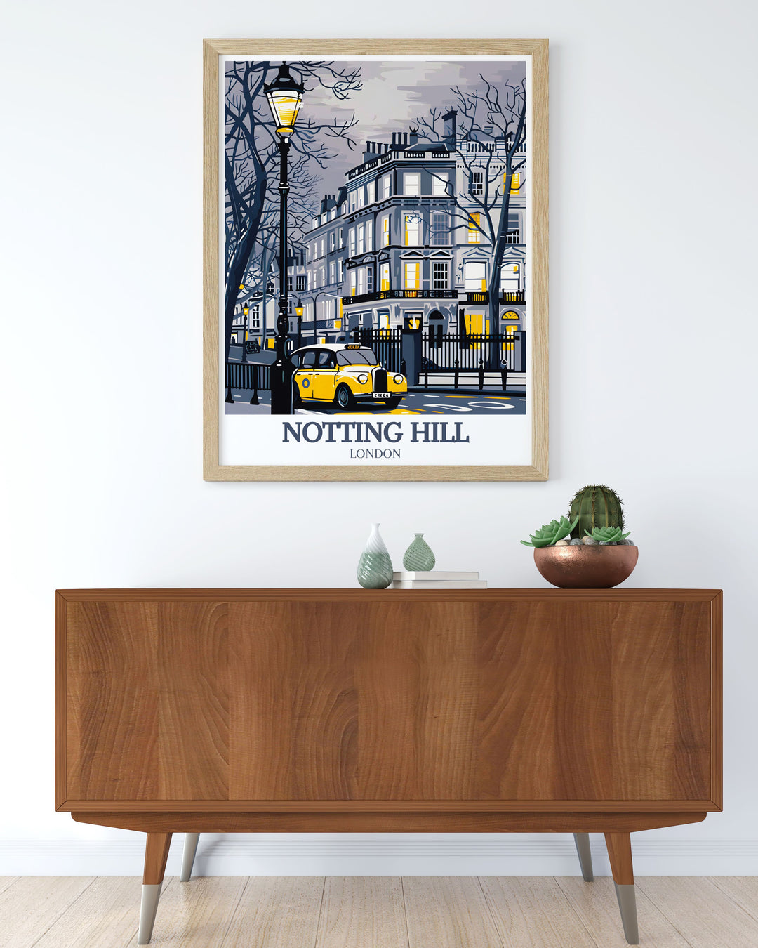 Bring the charm of Notting Hill into your home with this travel art print, showcasing the best of Portobello Road and Westbourne Grove. Perfect as a gift for travelers or anyone who appreciates the artistic beauty of Londons streets.