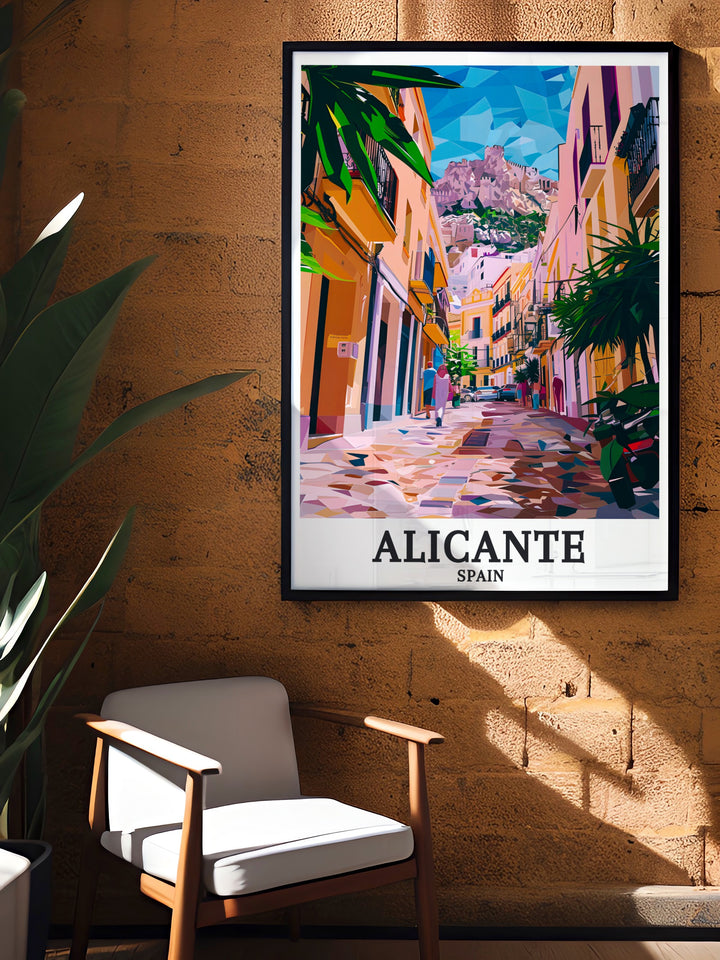 Elegant Alicante Street Map with Mount Benacantil and Old Town in a black and white design ideal for enhancing the beauty of your living space while serving as a meaningful and memorable gift for any occasion