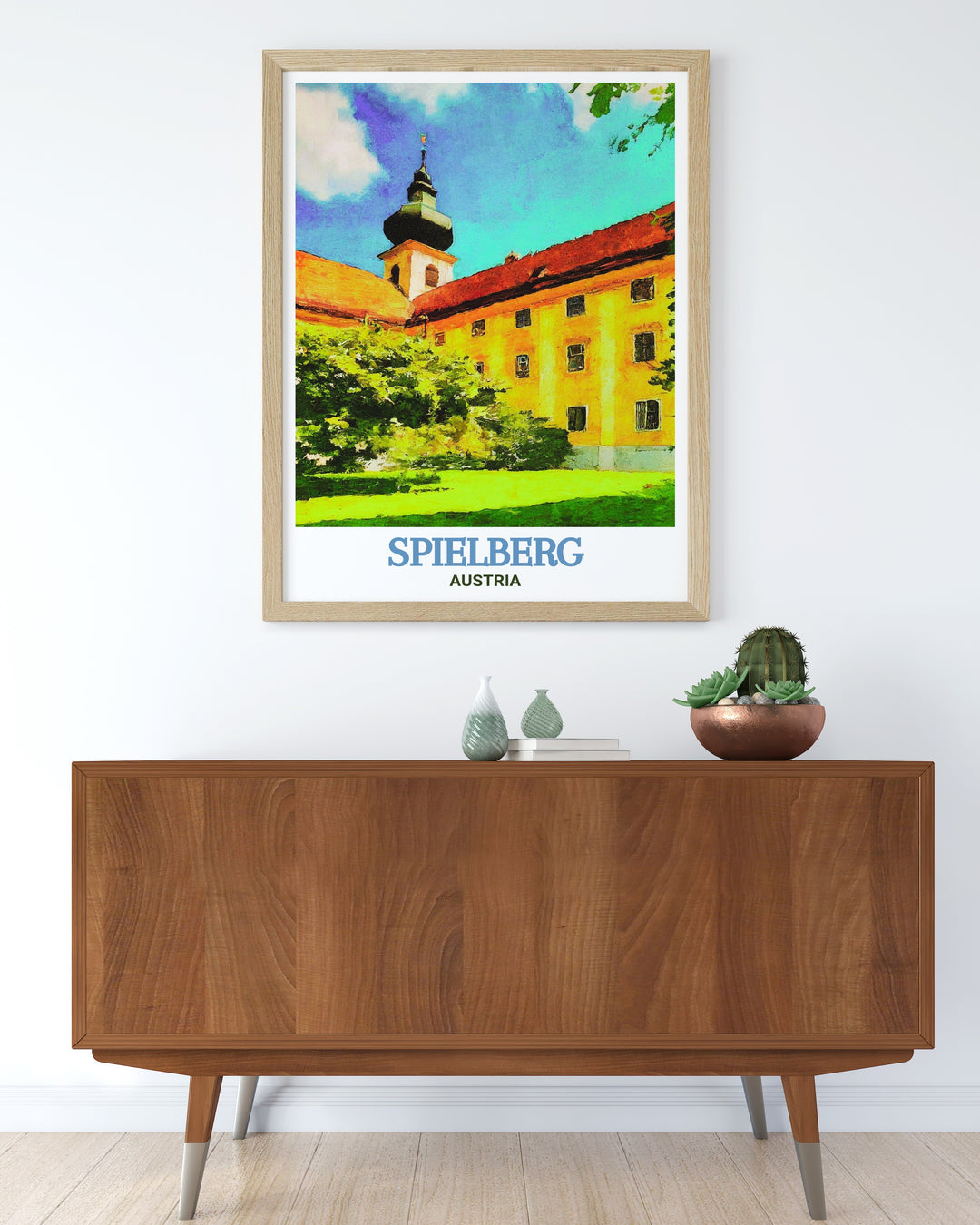 Vintage inspired poster of Seckau Abbey, Spielberg, Austria, highlighting the timeless appeal of this Benedictine monastery. This art print makes a thoughtful gift for those who love Austrian culture, architecture, and history.