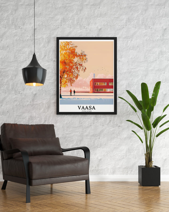 Bring the beauty of Finlands western coast into your home with this Vaasa art print. Showcasing iconic landmarks like the Gulf of Bothnia and Vaasa University, this artwork is ideal for travel lovers and fans of Nordic decor.