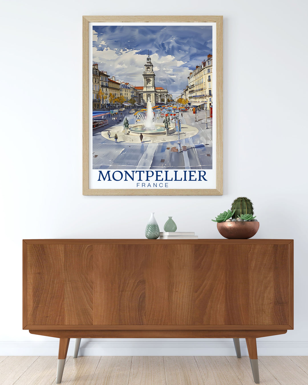 Exquisite France Poster showcasing the lively Place de la Comedie in Montpellier a must have for any art lover