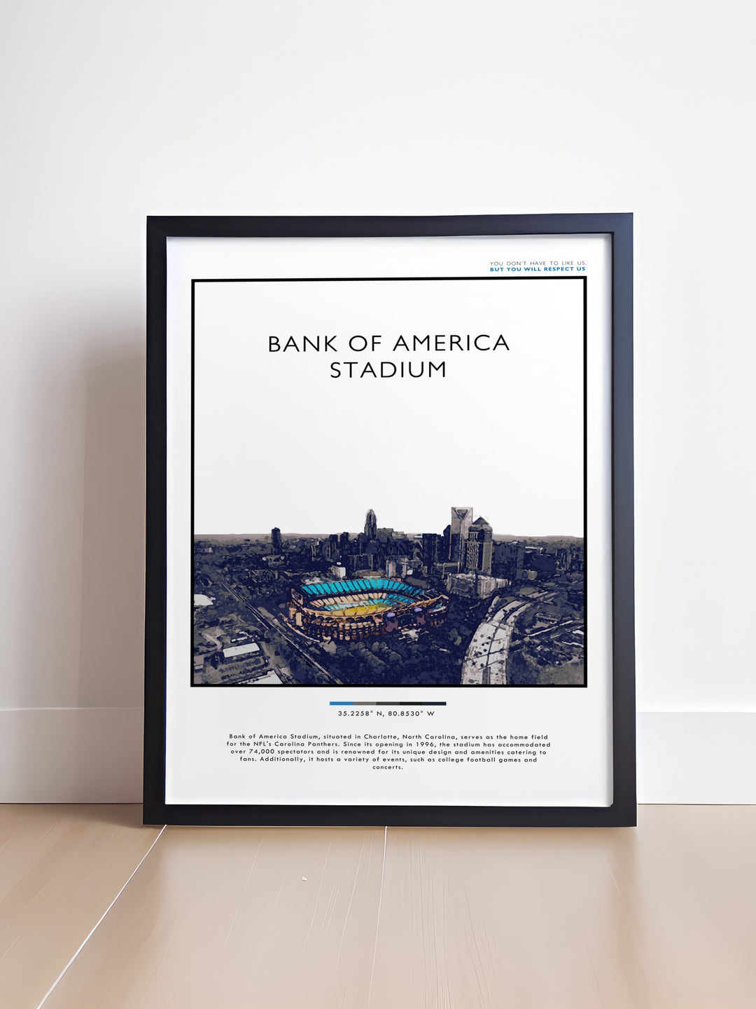 Sleek and contemporary Carolina Panthers print showcasing the iconic stadium perfect for enhancing modern sports art collections and as a thoughtful gift for football fans celebrating the team in style.