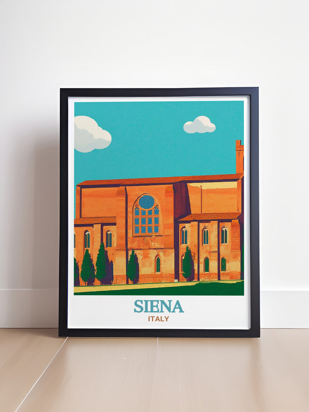 This Siena Poster Print showcases the Basilica of San Domenico in black and white with fine line details of the citys architecture. Ideal for creating a modern aesthetic in your living room or office it also makes a wonderful gift for art lovers and travelers.