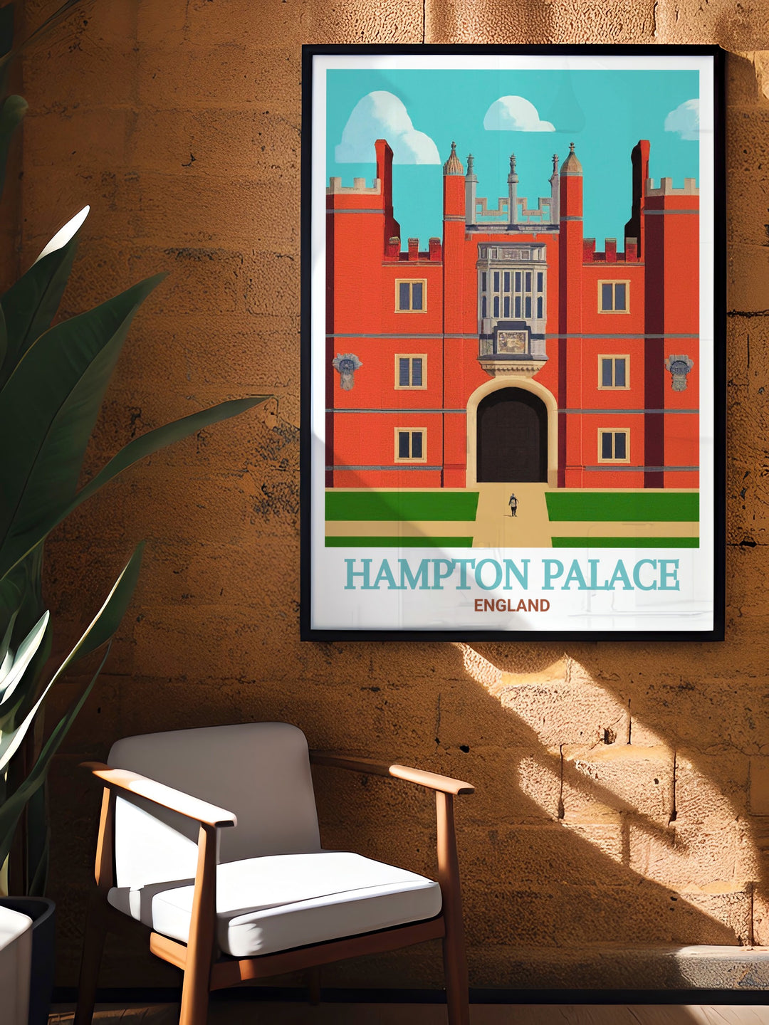 This Hampton Palace vintage poster captures the timeless beauty of one of the UKs most famous historical sites. The poster offers a nostalgic view of Hampton Palace, making it an ideal choice for anyone who loves vintage travel prints. Perfect for enhancing your decor with a touch of history and elegance.