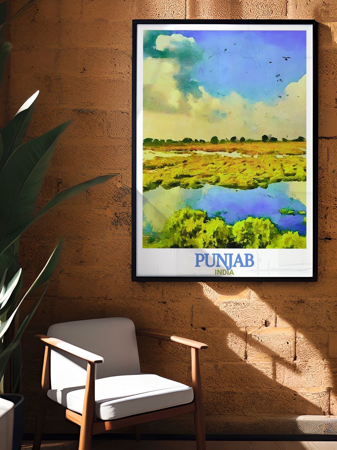 This Punjab travel print features the Harike Wetland and Bird Sanctuary in all its natural splendor. The artwork reflects the sanctuarys calm waters and green landscapes, perfect for adding a peaceful, nature inspired touch to any living space or office. Ideal for wildlife enthusiasts and travelers alike.