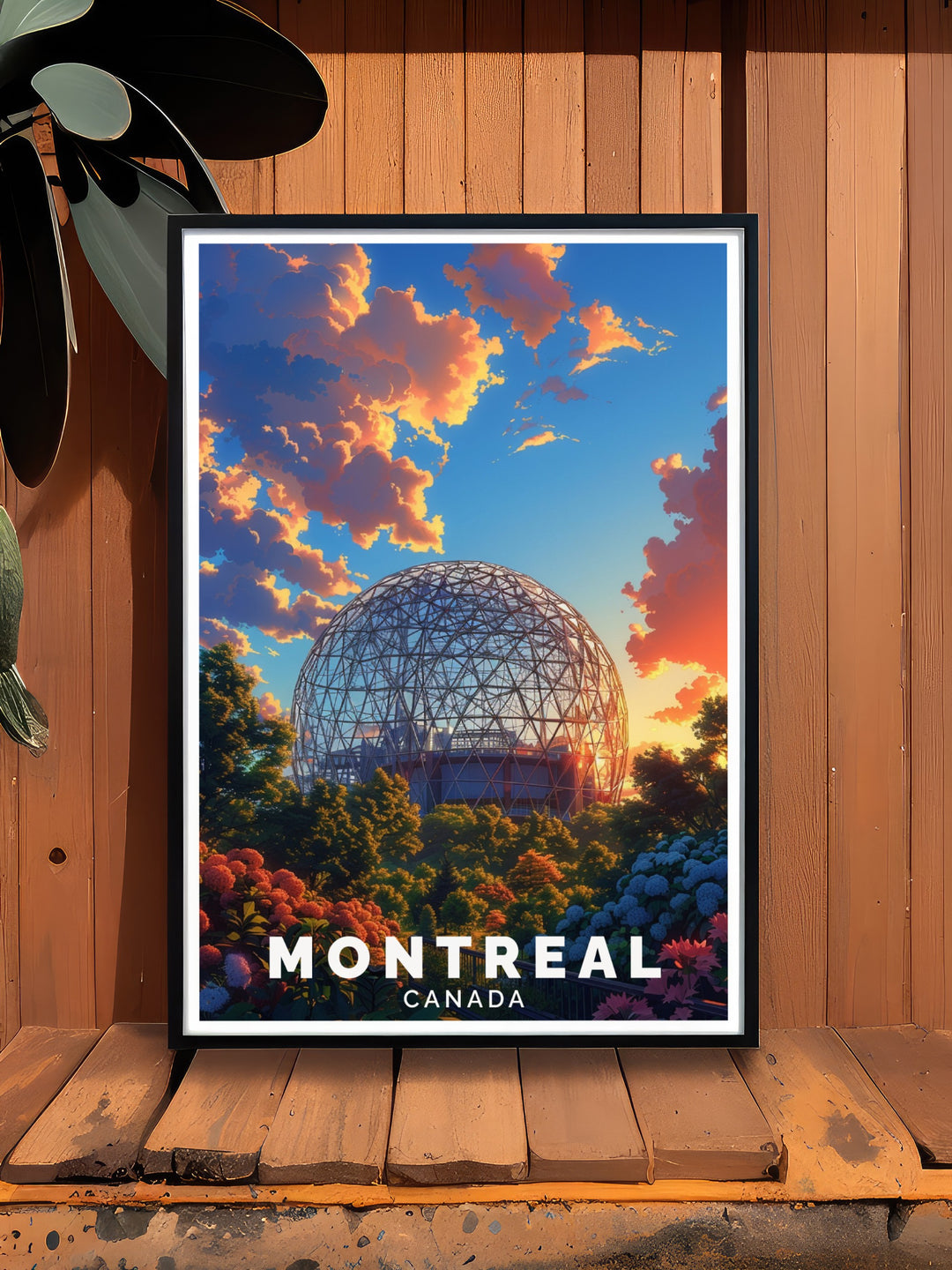 Experience the beauty of Montreals iconic BioSphere with this Canada Wall Art. The travel poster showcases the landmark in vibrant detail, making it a great choice for those who love travel and art.