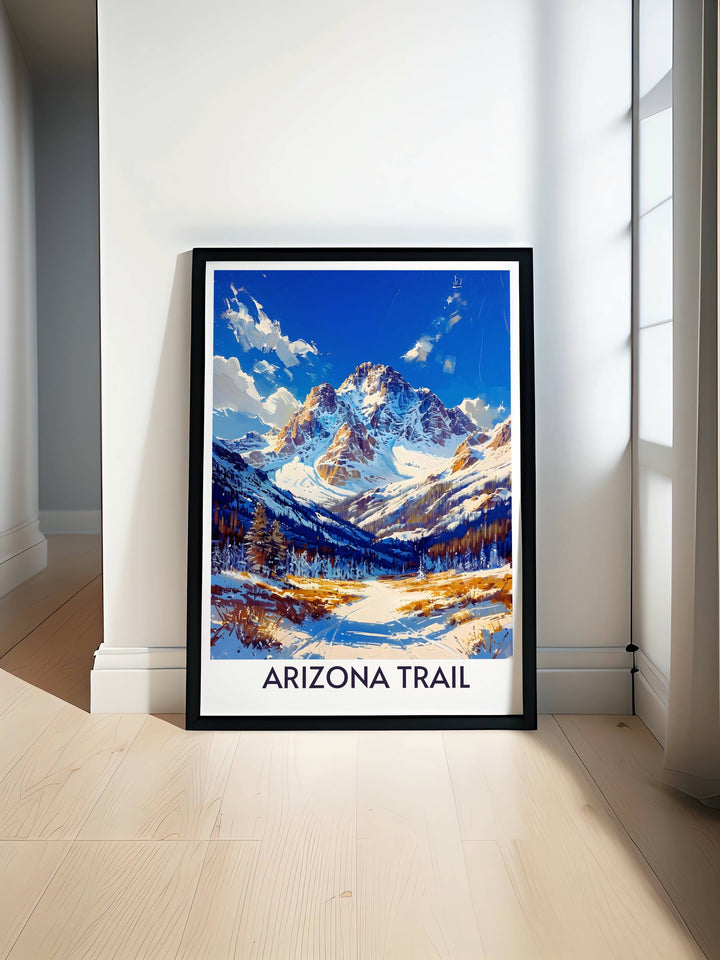 Stunning artwork featuring the Pacific Crest Trail and San Francisco Peaks Park capturing the essence of Americas iconic trails perfect for home decor or gifts for outdoor enthusiasts and hikers bringing natures beauty into your space.