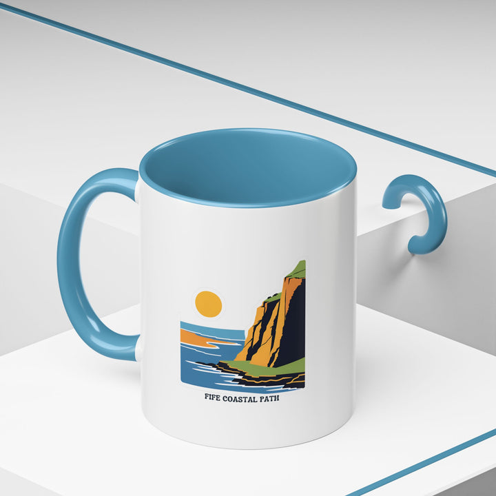 Stunning Fife Coastal Path mug featuring illustrations of Scotland’s scenic coastal trail. Durable ceramic with dishwasher-safe convenience makes it a practical and artistic piece for any home.