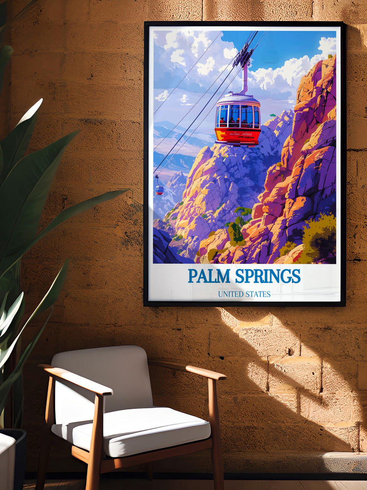 Beautiful Palm Springs Aerial Tramway Picture presenting a scenic view of the tramway and surrounding desert ideal for travel enthusiasts and decor