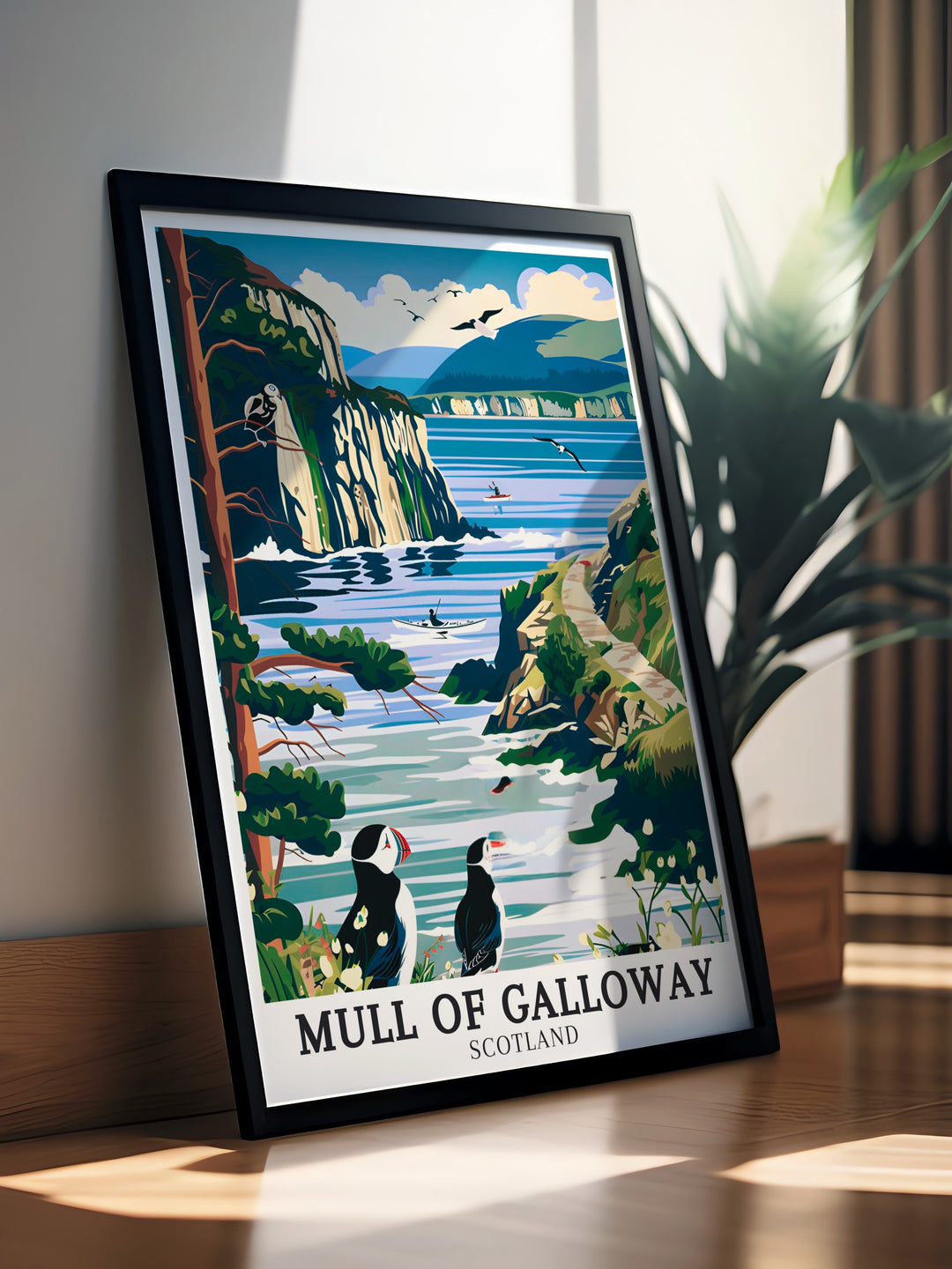 The Mull Travel Print showcases the serene yet powerful landscapes of The Mull, where rolling hills blend seamlessly with the sea. This print brings the tranquility of Scotlands southern coast into your home, ideal for nature lovers and adventurers alike.