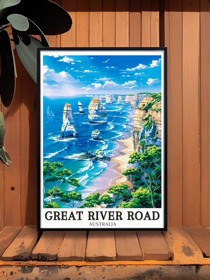 Great River Road wall art capturing the peaceful river scenes and lush greenery of one of Australias most picturesque routes. This framed art is ideal for those who want to create a serene and calming atmosphere in their home with natural beauty and quiet charm.