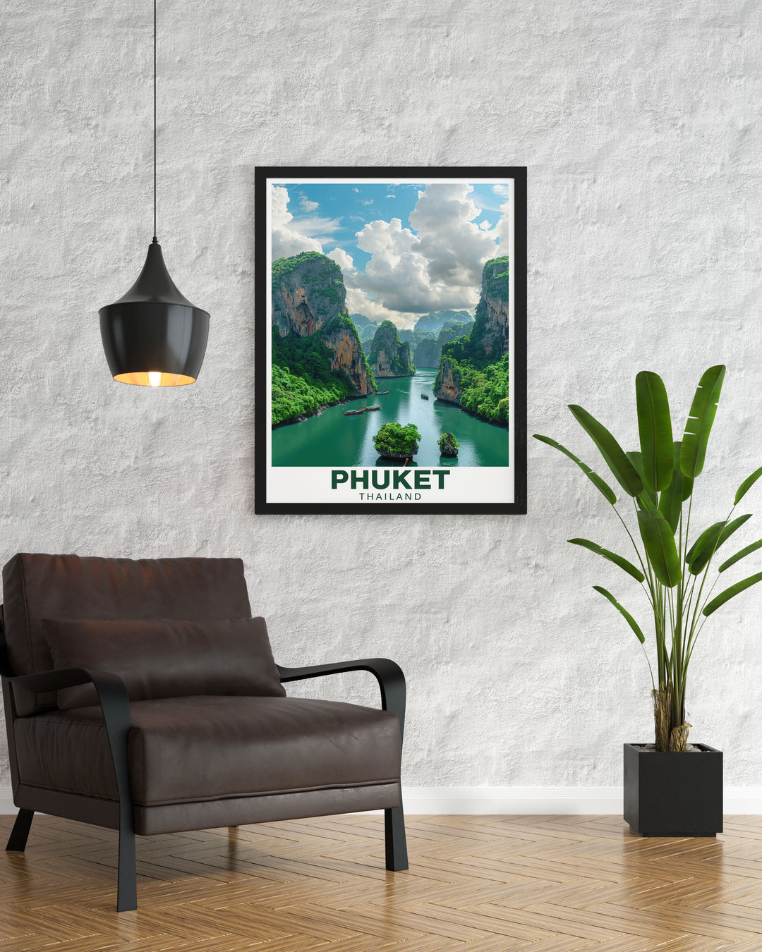 Phang Nga Bay travel poster featuring detailed illustrations of the famous Thai bay perfect for those who want to relive their travels or dream of visiting Phang Nga Bay a great addition to any wall art collection