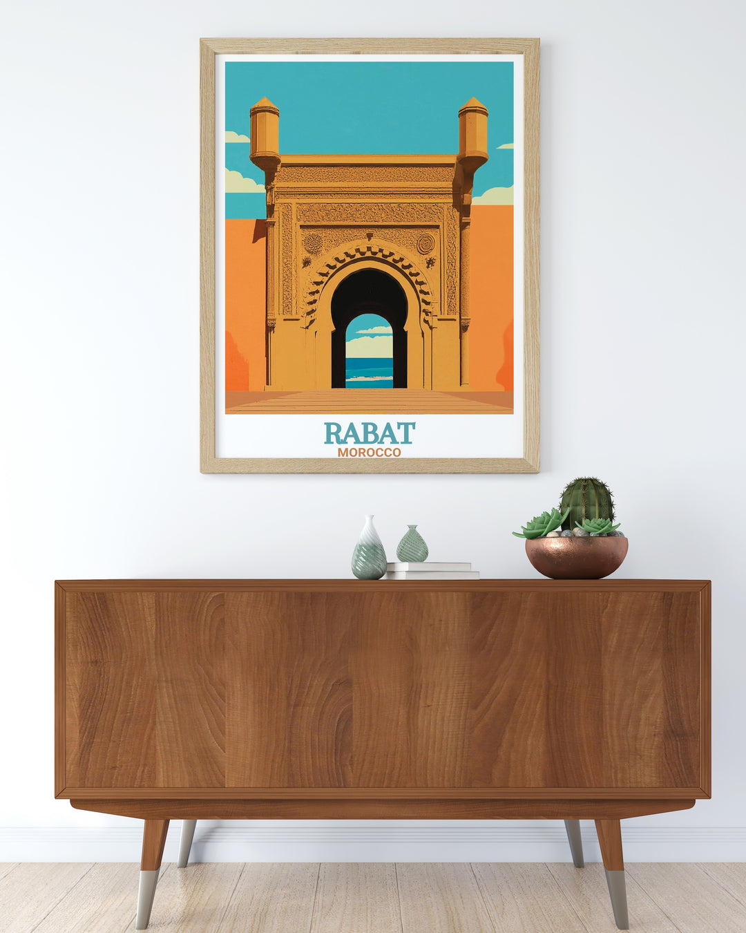 Elegant Rabat Travel Poster featuring Kasbah of the Udayas perfect for those who want to decorate their space with sophisticated and meaningful art a beautiful piece for any room in your home or office capturing the beauty of Moroccos capital city