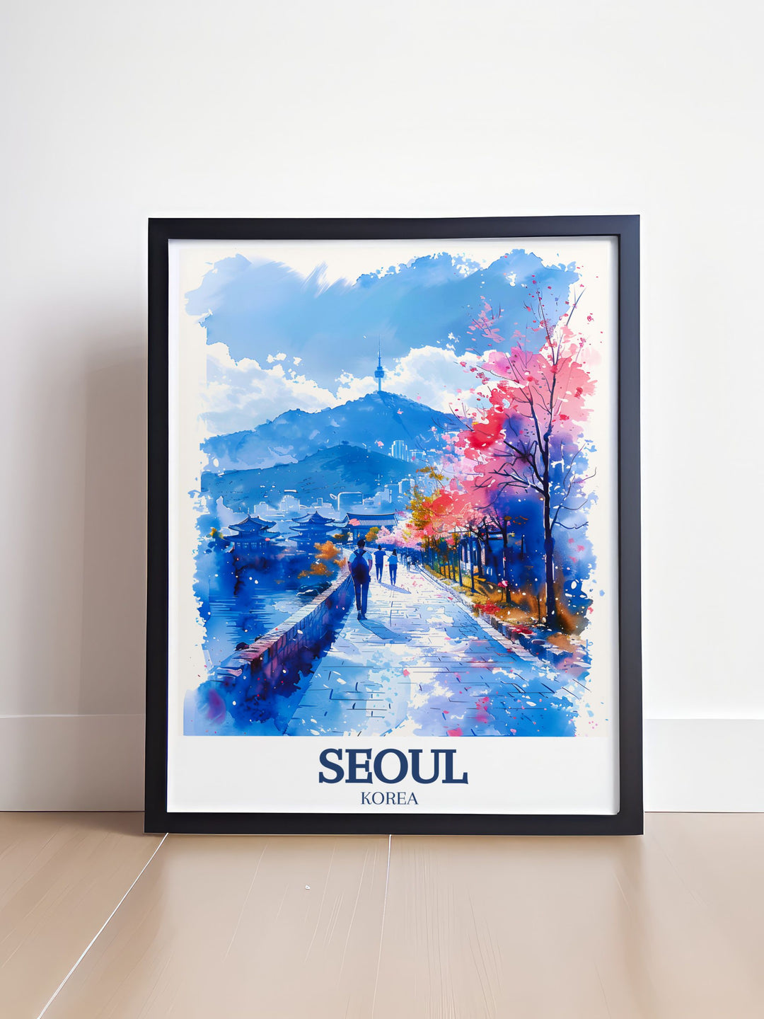 Vivid Seoul Photo of N Seoul Tower and Bukchon Hanok Village ideal for home decor or as a traveler gift showcasing the beauty and cultural heritage of South Korea a great addition to any wall