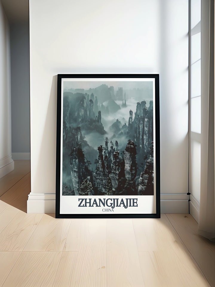 Bring the natural beauty of Zhangjiajie Grand Canyon into your home with this framed art. The towering pillars and lush greenery of this Chinese landmark are captured in stunning detail, creating a dramatic yet serene piece that complements any room. A perfect addition for those who appreciate the intersection of nature and art.