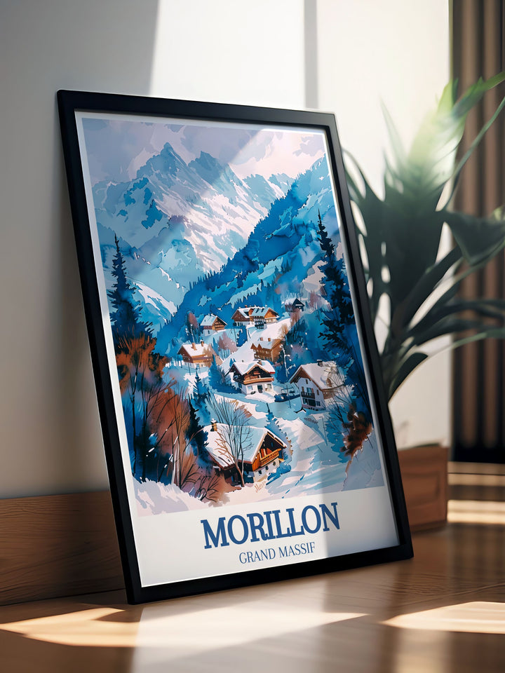 Framed print of the French Alps Grand Massif Morillon Village a timeless piece that brings the charm of the ski resort into your living space perfect for modern art enthusiasts