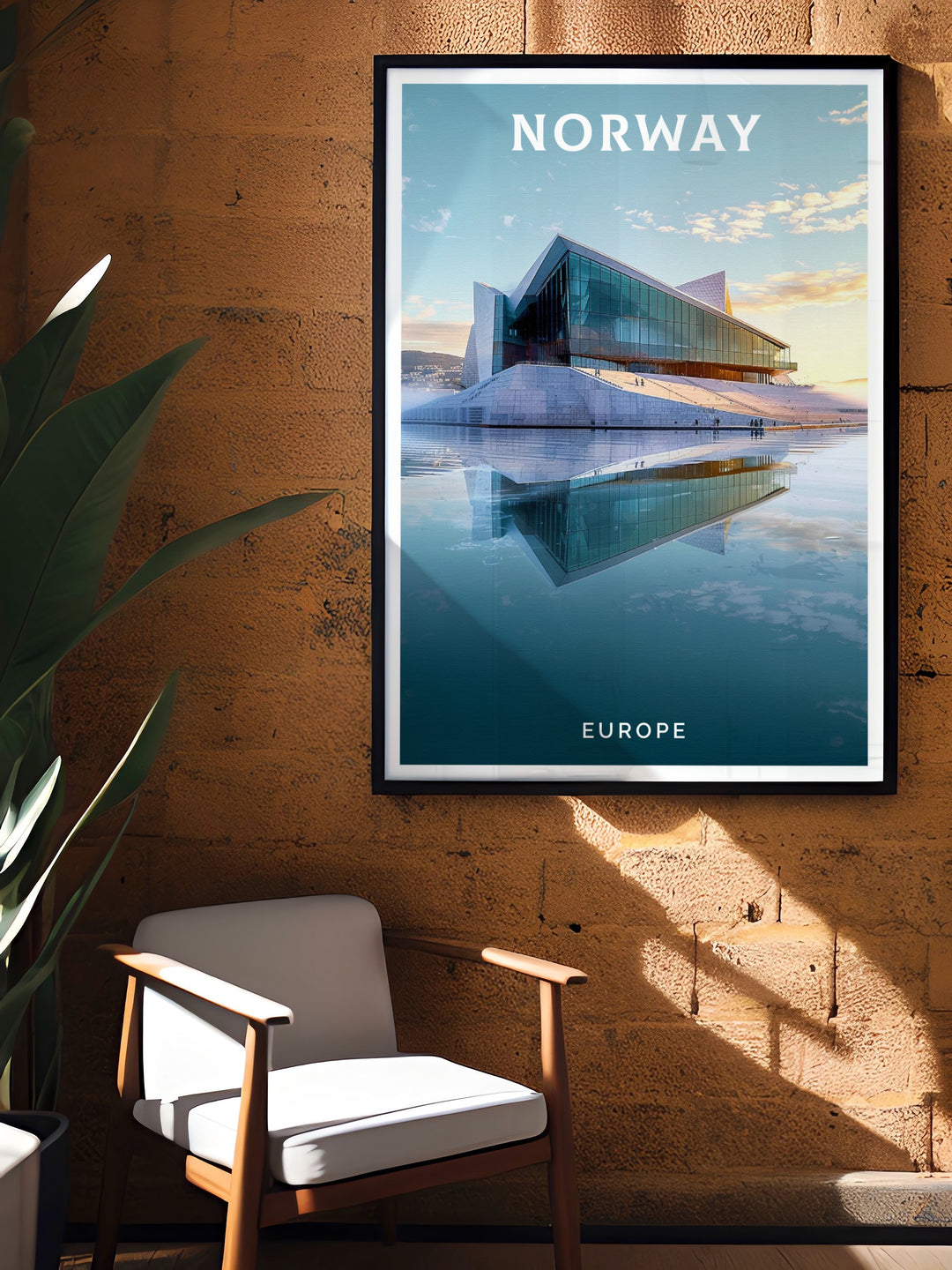 Captivating Flekkefjord print showcasing Norwegian landscape perfect for gifts and home decor combined with Oslo Opera House Layout stunning prints for elegant home decor