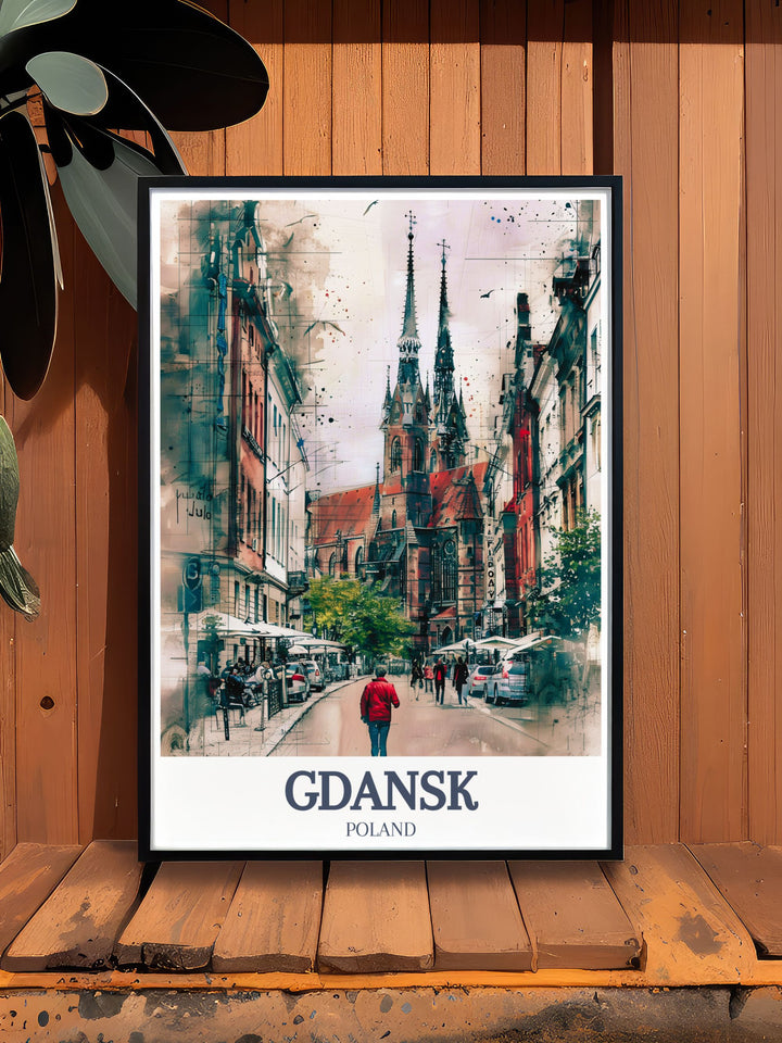 Stunning Mariacka Street, St. Marys Church Vintage Print in black and white. The intricate fine line details and elegant design make this an exquisite addition to your Gdansk art collection and a beautiful piece of wall art for your home.