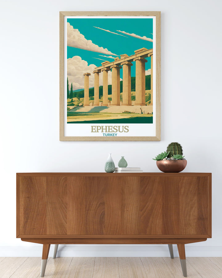 Ephesus Wall Print depicts the awe inspiring Temple of Artemis, offering a glimpse into Turkeys rich past. This artwork brings ancient history to life and is ideal for lovers of world heritage sites.