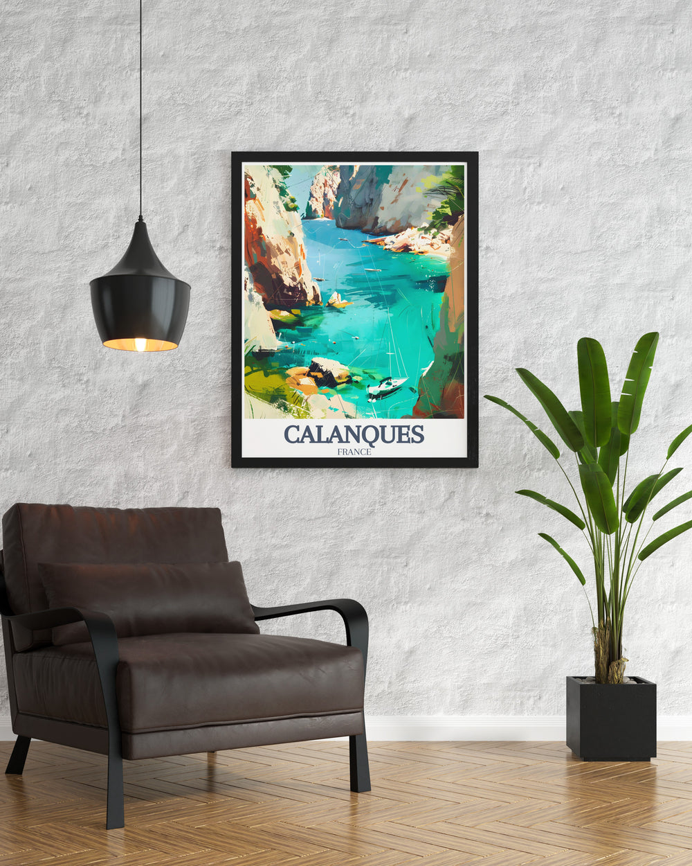 Stunning Marseille wall art featuring Calanque dEnVau and Calanque de Morgiou designed to bring the beauty of the Mediterranean coast into your home perfect for those who love France illustration and Mediterranean decor.