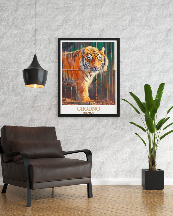 This Grodno travel print showcases the beautiful Zoo Grodno, a popular destination in Belarus. Perfect for art lovers and travelers, this poster brings a touch of Belarusian nature and culture into your home, offering a stunning piece of wall art that captures the charm of Grodno.