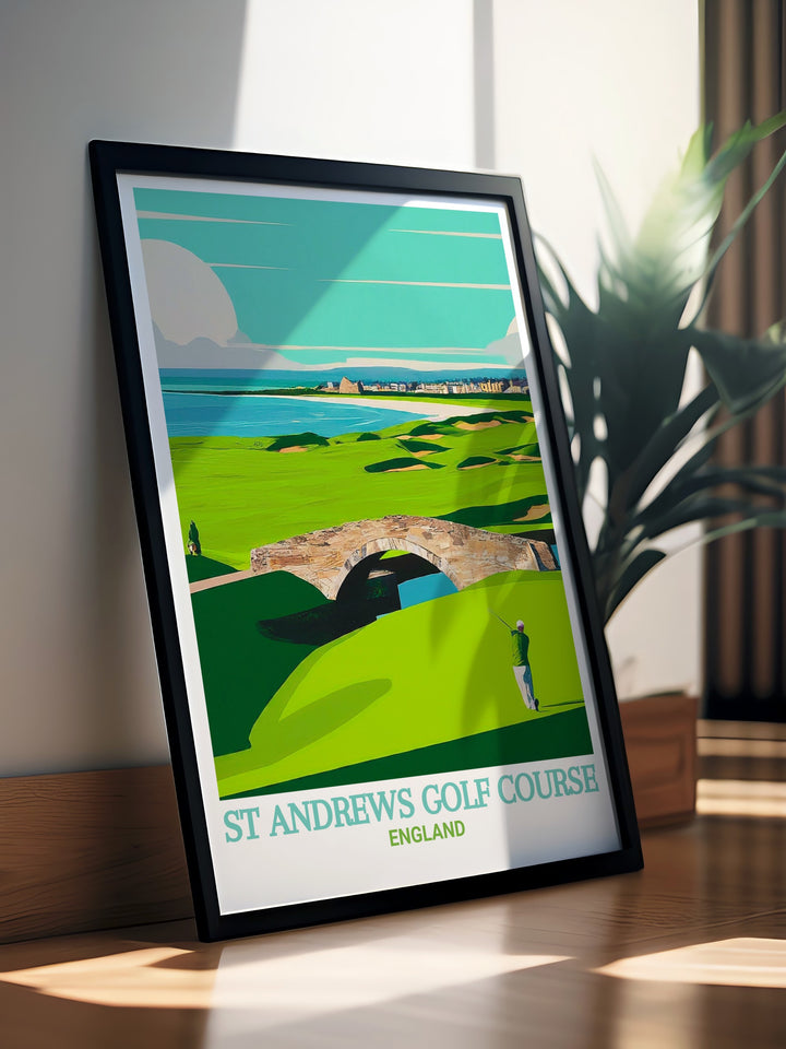 Canvas art of St Andrews, featuring the world renowned Golf Course and Old Course. This print offers a stunning visual representation of Scotlands most famous golf course, making it an ideal addition to your UK art collection or as a gift for golf lovers.