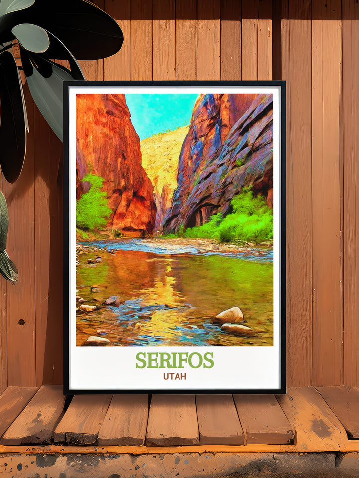 Featuring the stunning natural beauty of Springdale and The Narrows, this Utah Poster showcases the vibrant colors and textures of Zion National Park. Perfect for those who love the great outdoors.