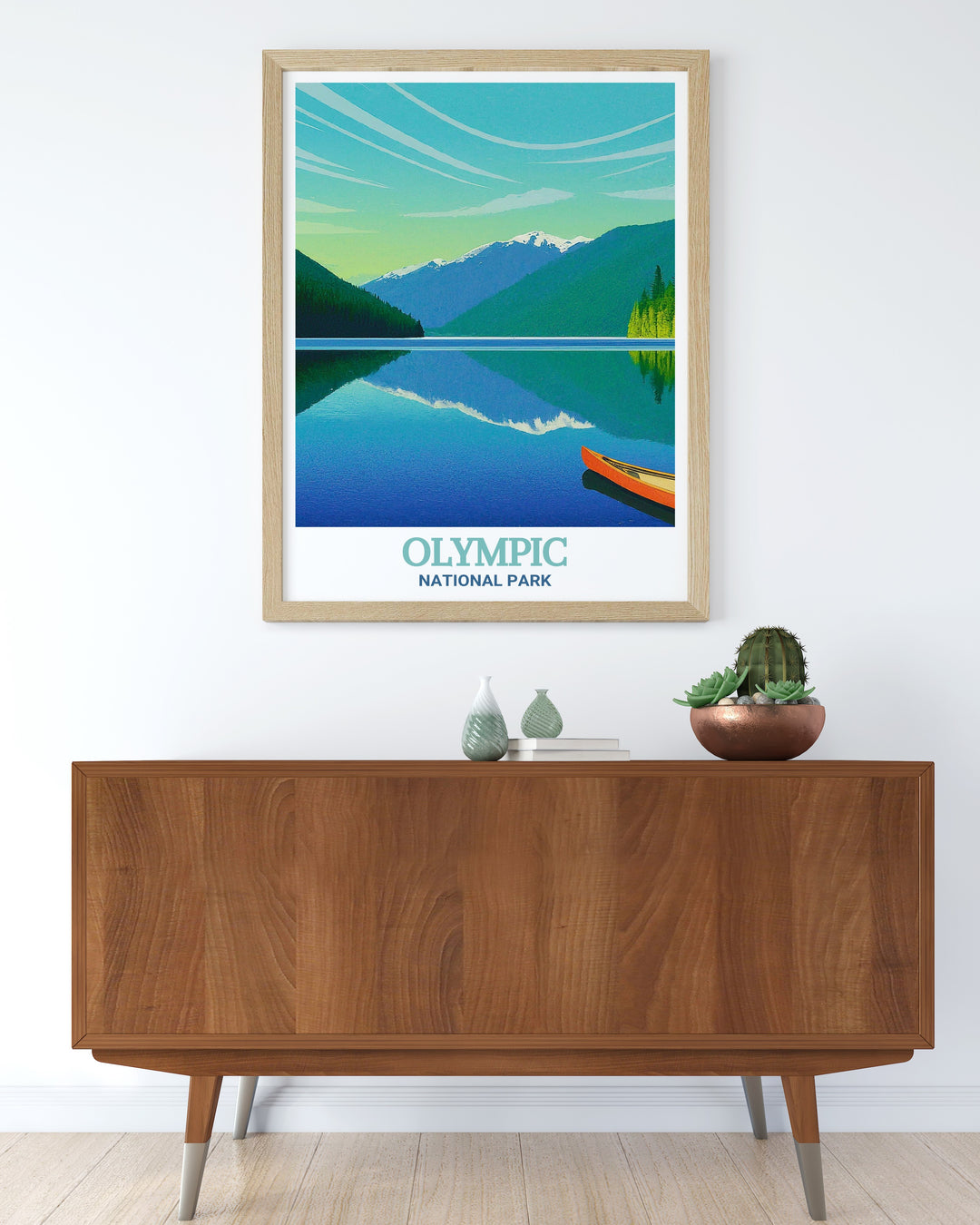 Experience the serene beauty of Olympic National Park with this detailed poster print, capturing the tranquil waters of Lake Crescent and the surrounding wilderness. The artwork showcases the parks lush forests and reflective lake, making it a perfect addition to any nature inspired decor.