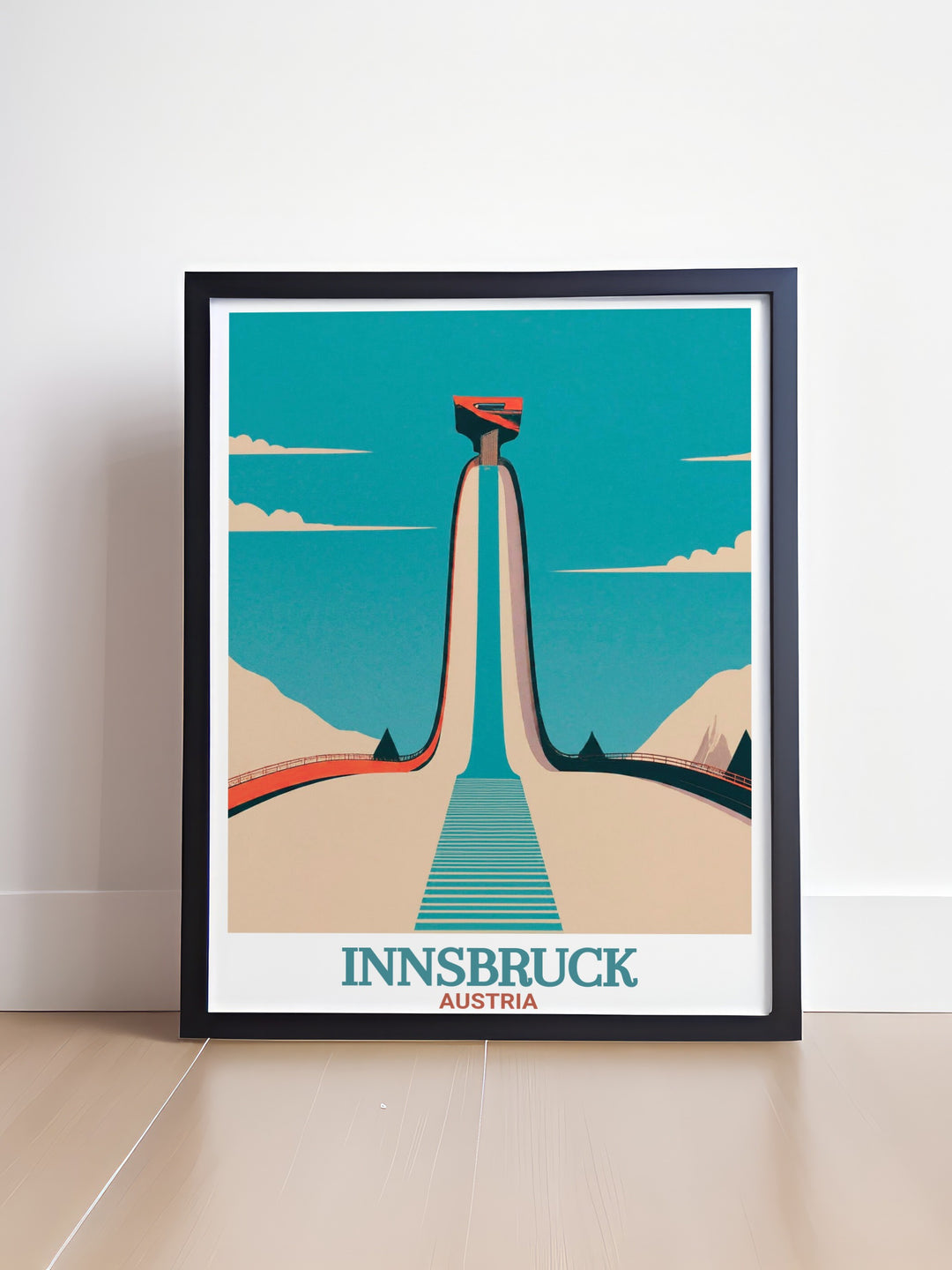 Bring the excitement of the Bergisel Ski Jump and Innsbrucks stunning Alpine setting into your home with this Austria wall art. A perfect gift for those with a love for adventure and travel.