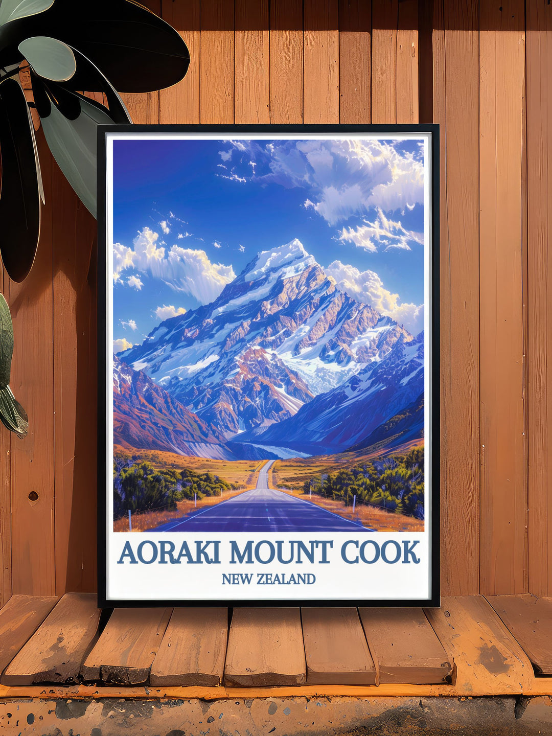 Detailed print of Aoraki Mount Cook during sunset, highlighting the changing colors and dramatic landscape.