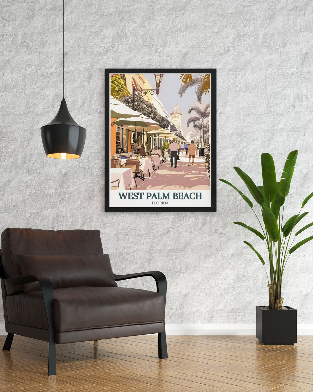 Florida travel print of Downtown Worth Avenue in West Palm Beach ideal for adding a touch of elegance to any space this Palm Beach print is the perfect Florida decor piece for anyone who adores the sunny states luxury and stunning scenery