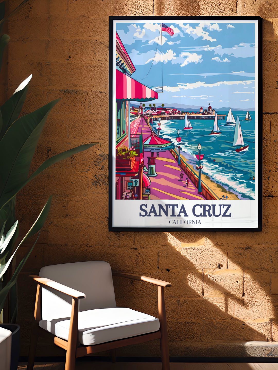 Stunning Santa Cruz Wharf and Santa Cruz Beach Boardwalk prints perfect for California décor lovers elegant and modern artwork that makes a great addition to any home vibrant California travel scenes captured beautifully.