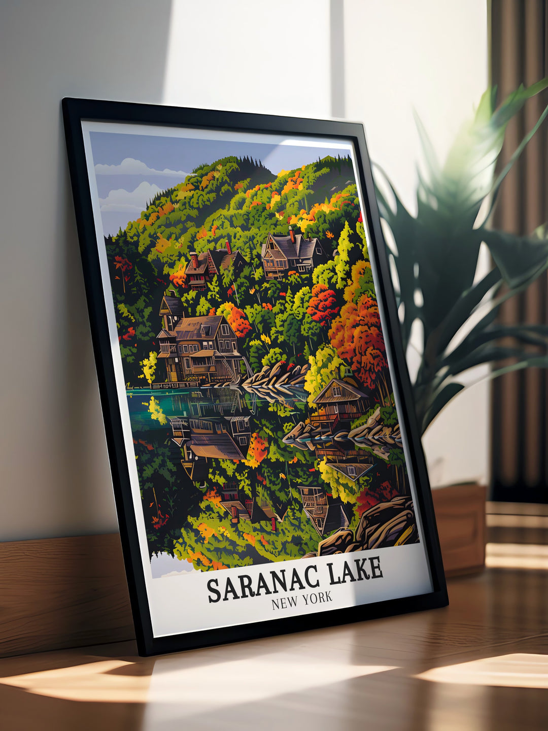 Enjoy the peaceful charm of Saranac Lake with this Adirondack Mountains and Adirondack Park print Perfect for lovers of New York State nature and art this artwork brings the tranquility of the Adirondack Mountains into any room in your home