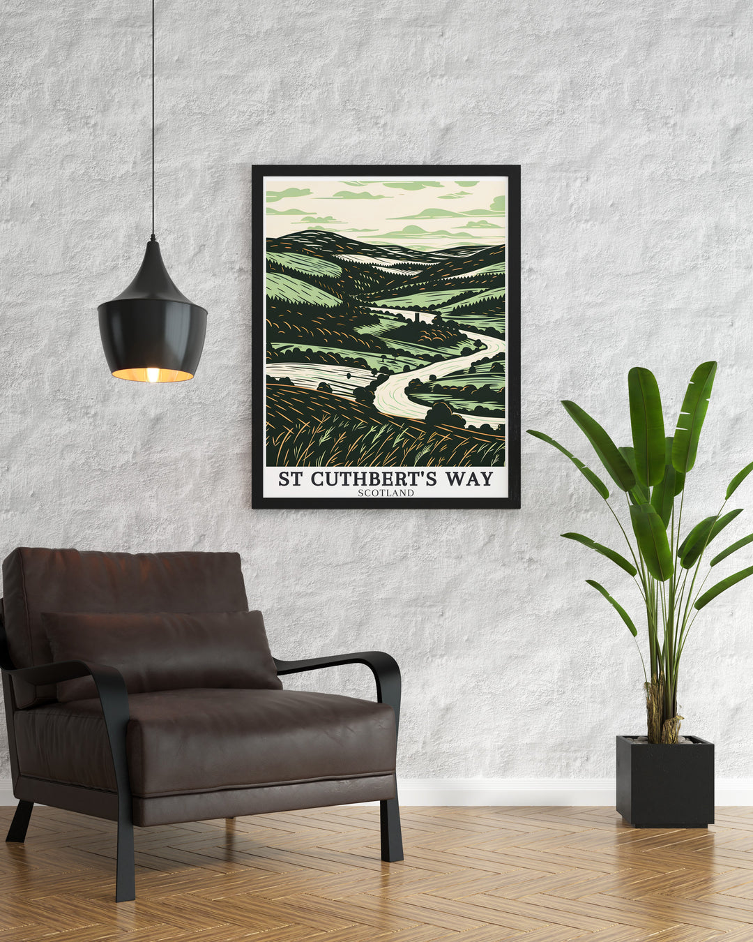 Featuring River Tweed St Boswells and Lindisfarne Castle this National Park poster captures the scenic landscapes along the St Cuthberts Way trail making it a beautiful framed print for those who love Scottish travel art and hiking adventures