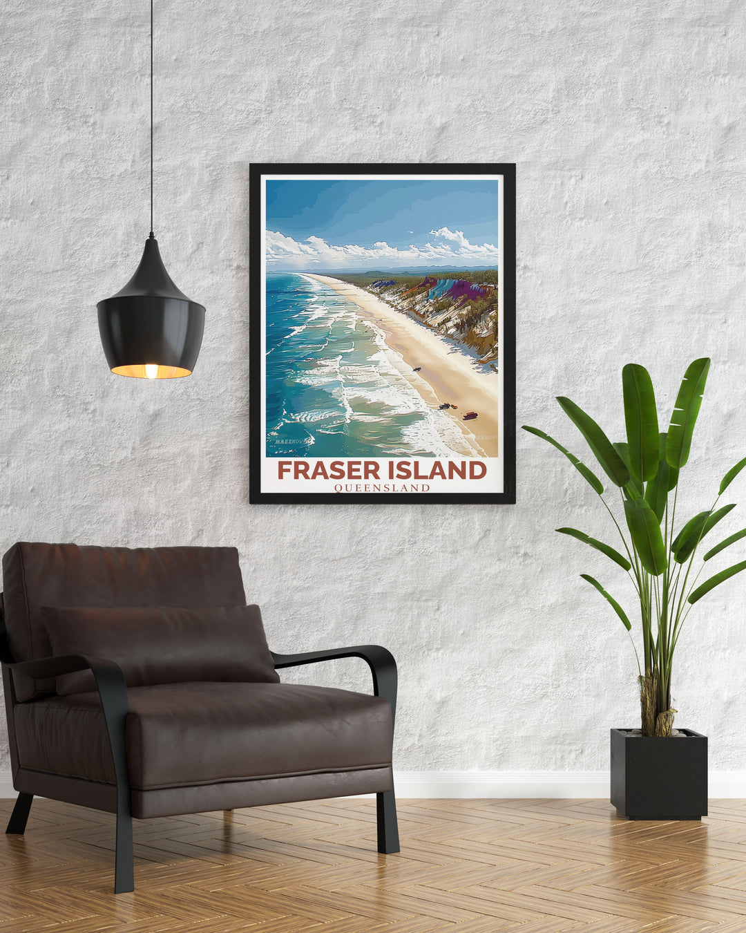 Stunning Fraser Island and 75 mile beach wall decor bring the natural beauty of Queensland into your home. This personalized gift features the iconic sandy shores of Fraser Island and makes a perfect addition to any living room or office space.