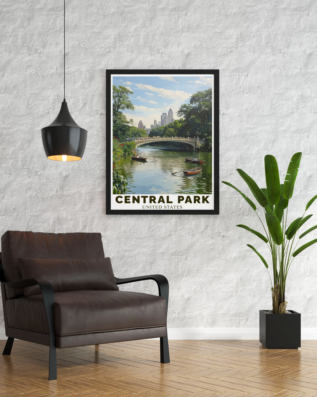 Featuring the elegant design of Bow Bridge and the vibrant greenery of Central Park, this poster is ideal for those who wish to bring a piece of New Yorks serene beauty into their home.