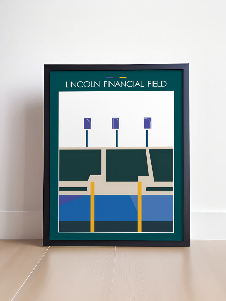 Lincoln Financial Field poster print perfect for Eagles fans looking to enhance their home decor. This football artwork is ideal for sports rooms and modern living spaces and makes a great gift for boyfriends dads and husbands who love the game.