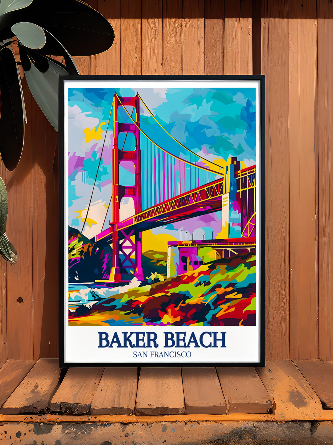 Baker Beach Framed Art illustrating the peaceful and scenic environment of one of San Franciscos most beloved beaches. The artwork brings out the calm and beauty of the Pacific waves, with the Golden Gate Bridge in the background, perfect for enhancing any coastal themed decor