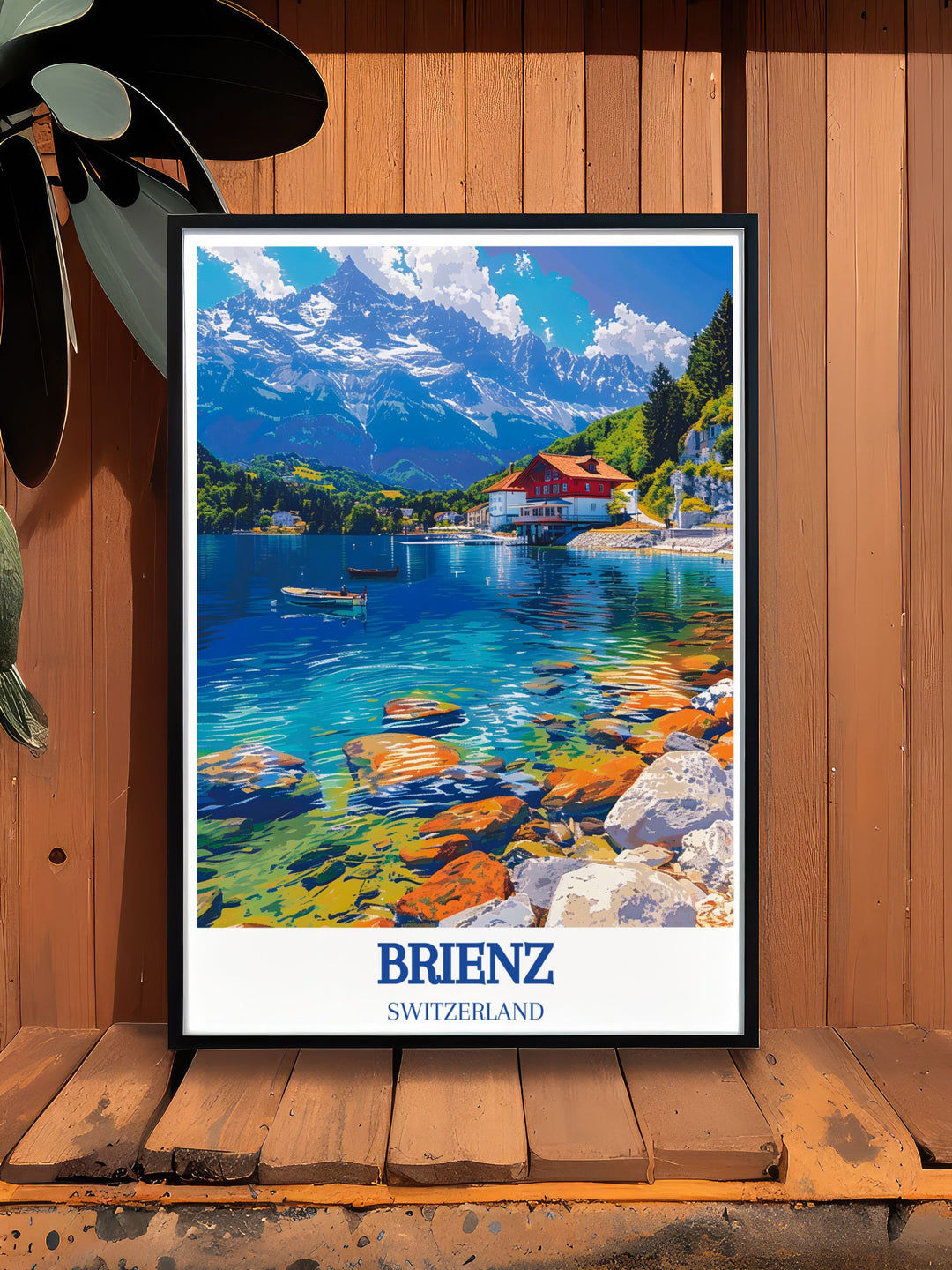 Lauterbrunnen print and Interlaken print with Lake Brienz, Brienzer Rothorn views. High quality framed print ideal for travel lovers and those who appreciate Swiss Alps natural beauty. Great gift option.